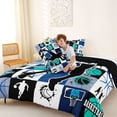 thumbnail image 4 of Castle Fairy Sport Basketball Gamer Queen Comforter Set 3 Pieces, Geometric Grid Comforter Sets Queen, Black White Teal,Black Reversible,1 Comforter and 2 Pillowcases, 4 of 6