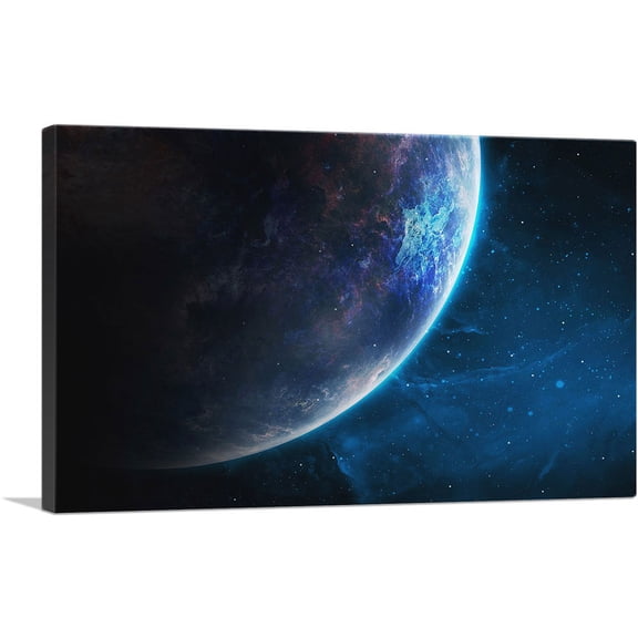 ARTCANVAS Ethereal Blue Planet Earth and Space Canvas Art Print - Size: 18" x 12" (1.50" Deep)