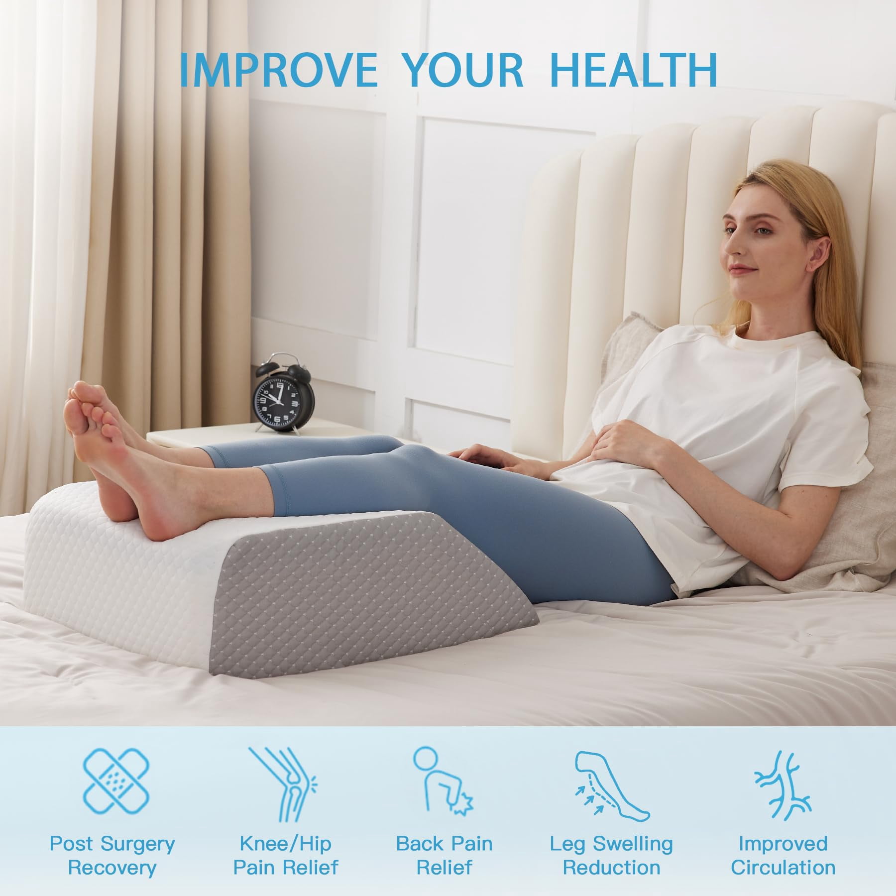 Leg Pillow Elevation  Wedge For Elevating After Memory Foam Foot Sleeping 23.6*16.8*8 Inch White/grey