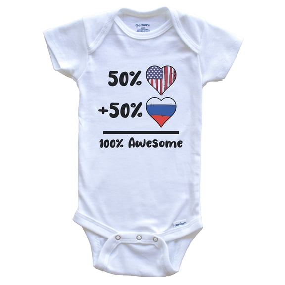 50% American 50% Russian 100% Awesome Russia Heart Flag Baby Bodysuit
