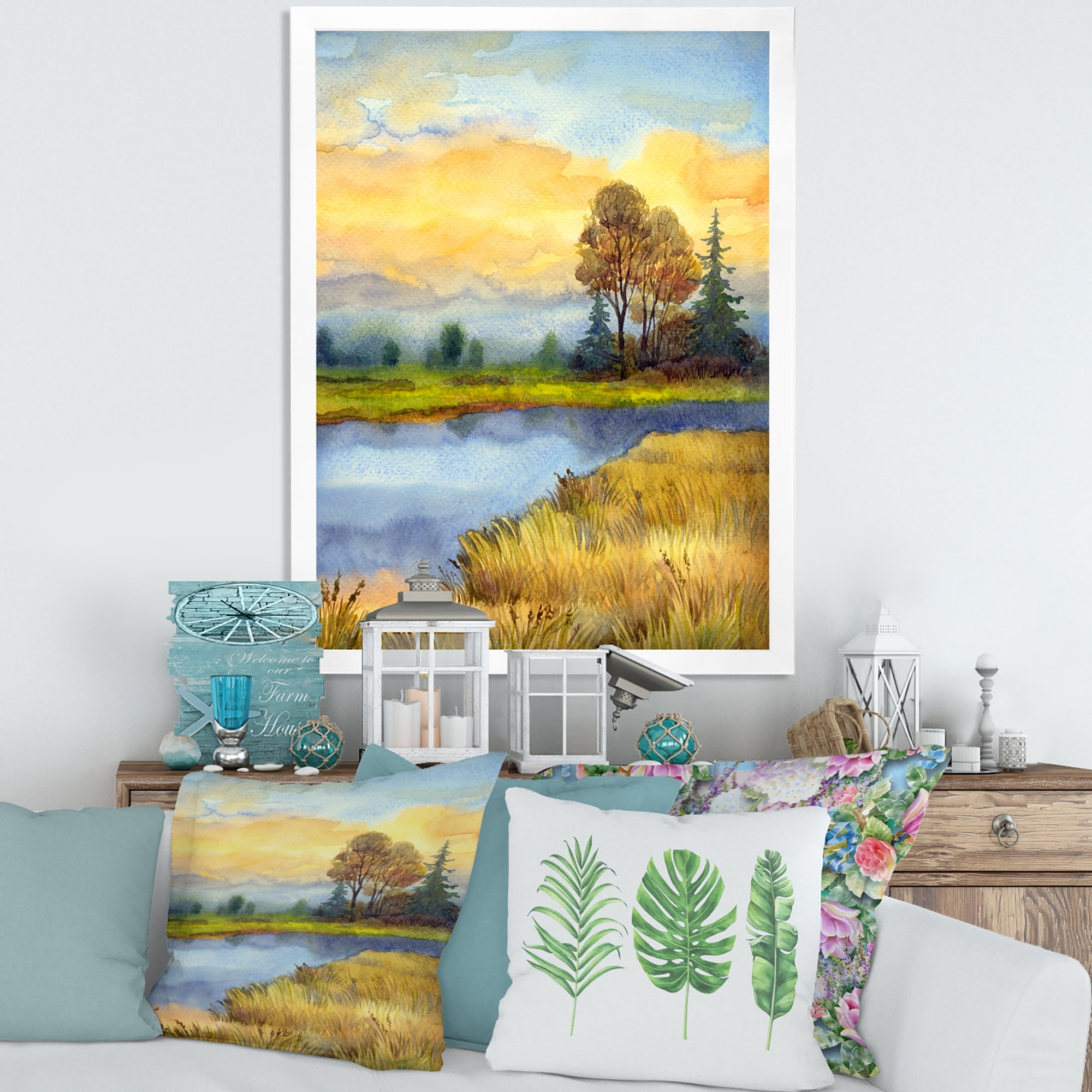 Designart 'The Awakening of Nature Over Meadows' Lake House Framed Art Print