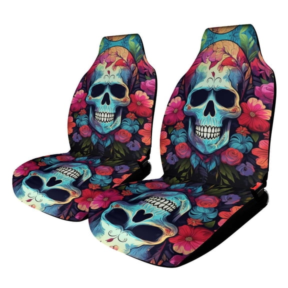 Halloween Colored Skull Car Seat Covers,Universal Auto Front Seats Protector Fits for Car,SUV Sedan,Truck