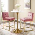 thumbnail image 2 of Counter Stool Chair, Set of 2, Velvet, Metal Steel, Gold Pink, Modern Contemporary Urban Design, Bar Pub Cafe Bistro Hotel Restaurant Hospitality, 2 of 4