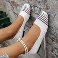 thumbnail image 5 of HTHLVMD Square Toe Dressy Ballet Flats, Knitted Ballet Flats for Women, Women's Breathable Knit Ballet Flats - Rainbow Stripe Detail Slip-On Comfort Shoes With Soft Insole, White 5.5, 5 of 5