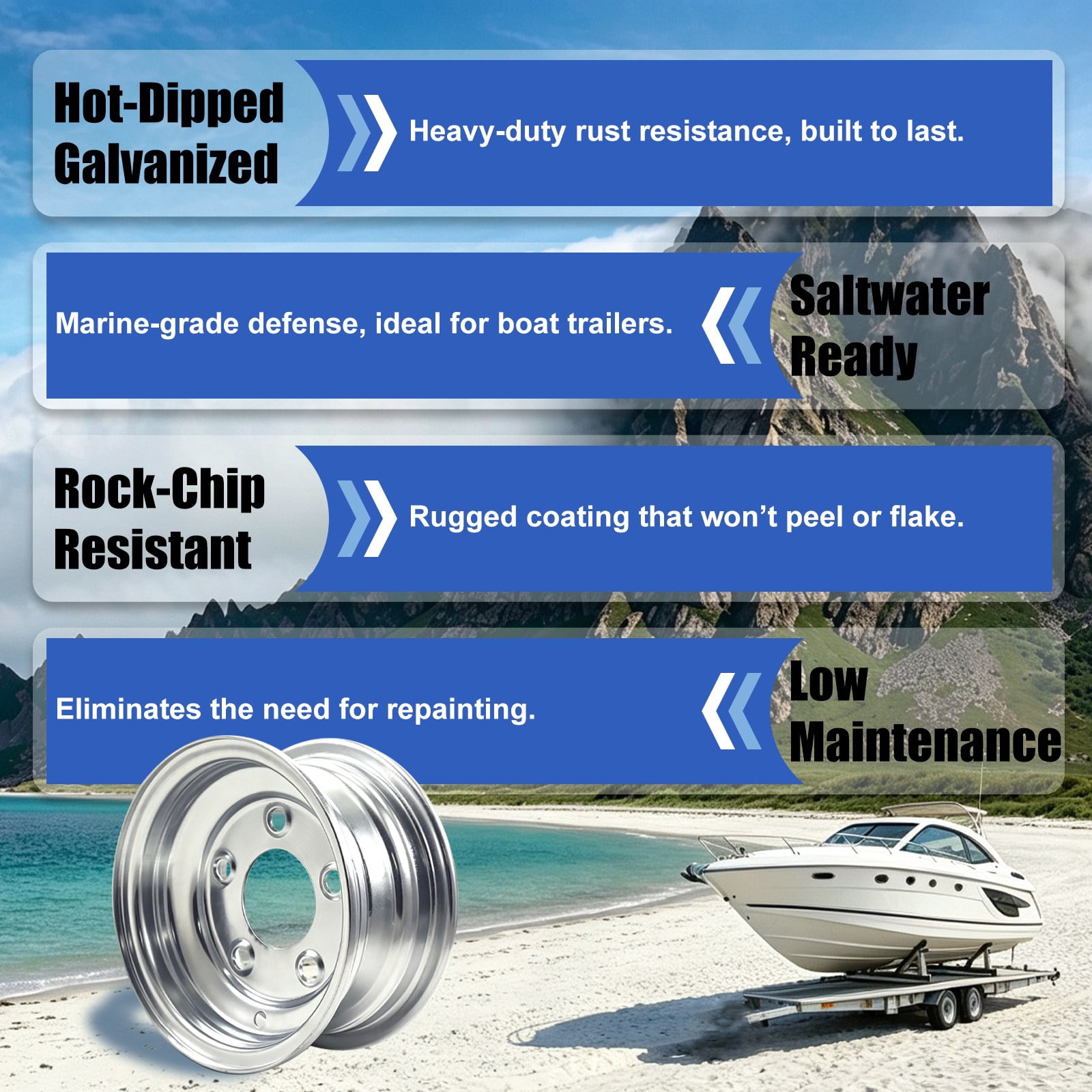 Hi-Run 2 Set SU02 4.80-12 6PR Boat Trailer Tire and 4-Lug Galvanized 8 Spoke Wheel Assembly