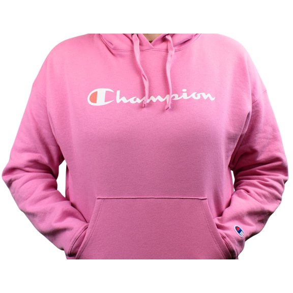 Champion, Spirited Pink, Logo Powerblend Relaxed Hoodie, Small