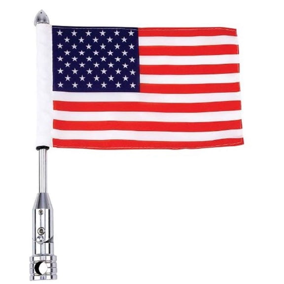Diamond Plate BKFLAGPL Motorcycle Flagpole Mount and American Flag USA, 13" Silver