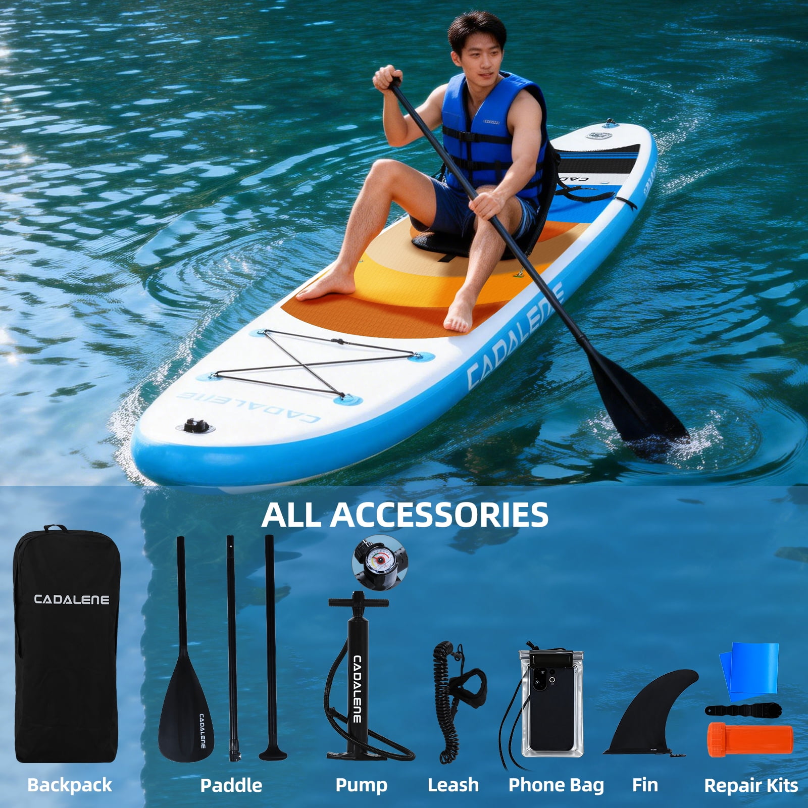 Cadalene 10'6" Inflatable Stand Up Paddle Board with Premium SUP Accessories,Built-in Camera Mount,for All Skill Levels