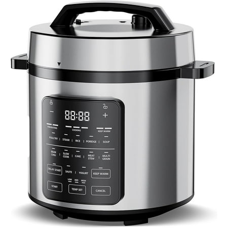 12-in-1 Electric Pressure Cooker, 6QT Stainless Steel & Non-Stick Multi Cooker for Slow Cook, Meat Stew, Cake, Porridge, Multigrain, Dishwasher Safe, Silver