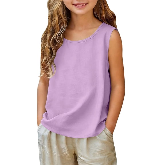 fatyb Cotton Linen Tank Tops for Boys Girls Summer Sleeveless Lightweight Plain Kids Casual Beach Shirts