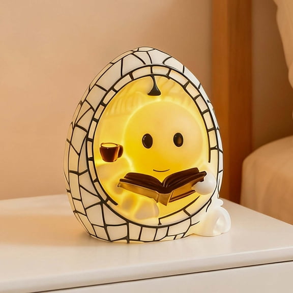 JHRGJIO Ghost Reading Book LED Night Light, Stained Egg Shaped Cute Halloween Table Lamp with Base, Spooky Glowing Ornament for Home Bedroom Desk Shelf Display