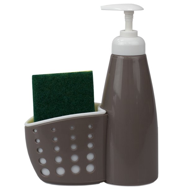 Home Basics Soap Dispenser with Perforated Sponge Holder, Grey