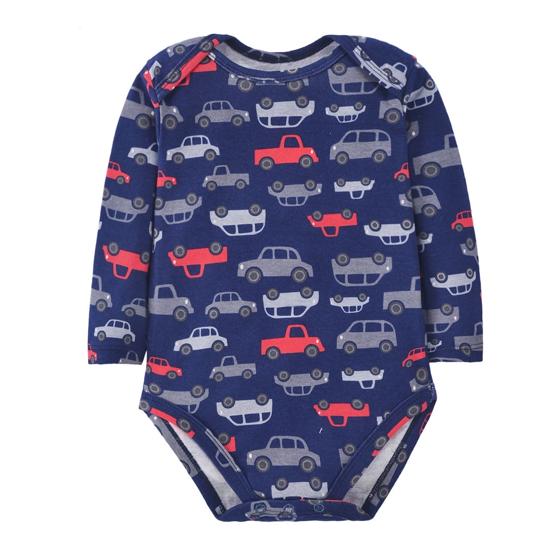 Emy Dola 2-Pack Infant Baby Boys Long-Sleeve Bodysuit 100% Cotton Toddler Boy's Dino Truck Prints Romper Onesies 0-24M