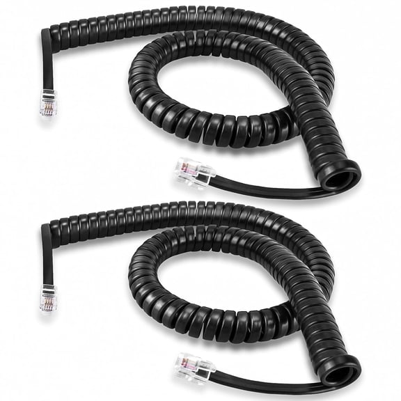 GJX Phone Cord for Landline, 2 Pack Black Handset Telephone Cord, 10Ft Uncoiled(1.5 Ft Coiled) Universal Replacement Cable for Desk & Wall Phones (2 Pack Black Telephone Handset Cord)
