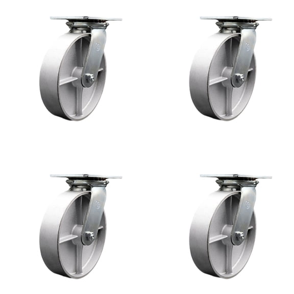 8 Inch Heavy Duty Semi Steel Caster Set with Roller Bearings Set of 4 SCC
