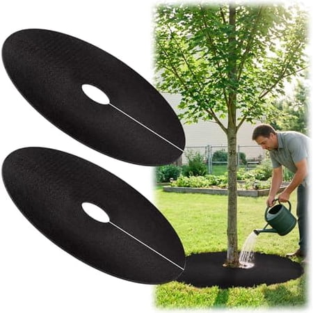 32.5" Non-Woven Tree Mulch Ring, 2 Pack Weed Barrier Mat,Degradable Tree Mulch Used to inhibit Weed Growth and Landscape Weed Control Plant Root Protection