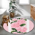 thumbnail image 3 of Pink Roses Round Area Rug 3.3Ft Washable Circle Rugs for Dining Room Table, Valentine's Day Romantic Flowers Green Leaf Stripes Non-Slip Carpet Floor Mats Indoor Outdoor Carpet Runner Home Decor, 3 of 8