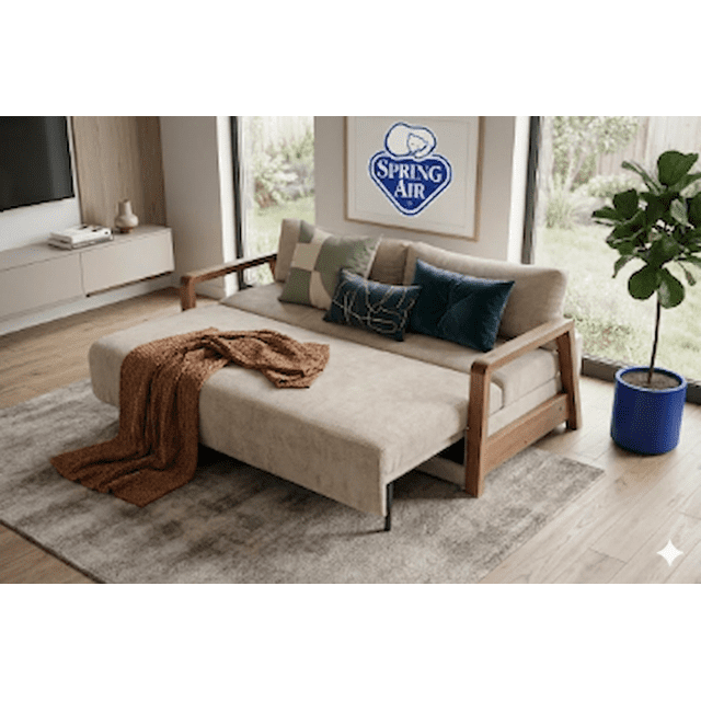 Sofá Cama Lucca matrimonial Spring Air, con almacenamiento color Beige