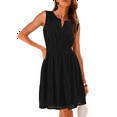 thumbnail image 2 of Women'S Summer Dresses 2025 Sleeveless V Neck Eyelet Hollow Out Swing A Line Beach Vacation Sun Dress Black XL, 2 of 7