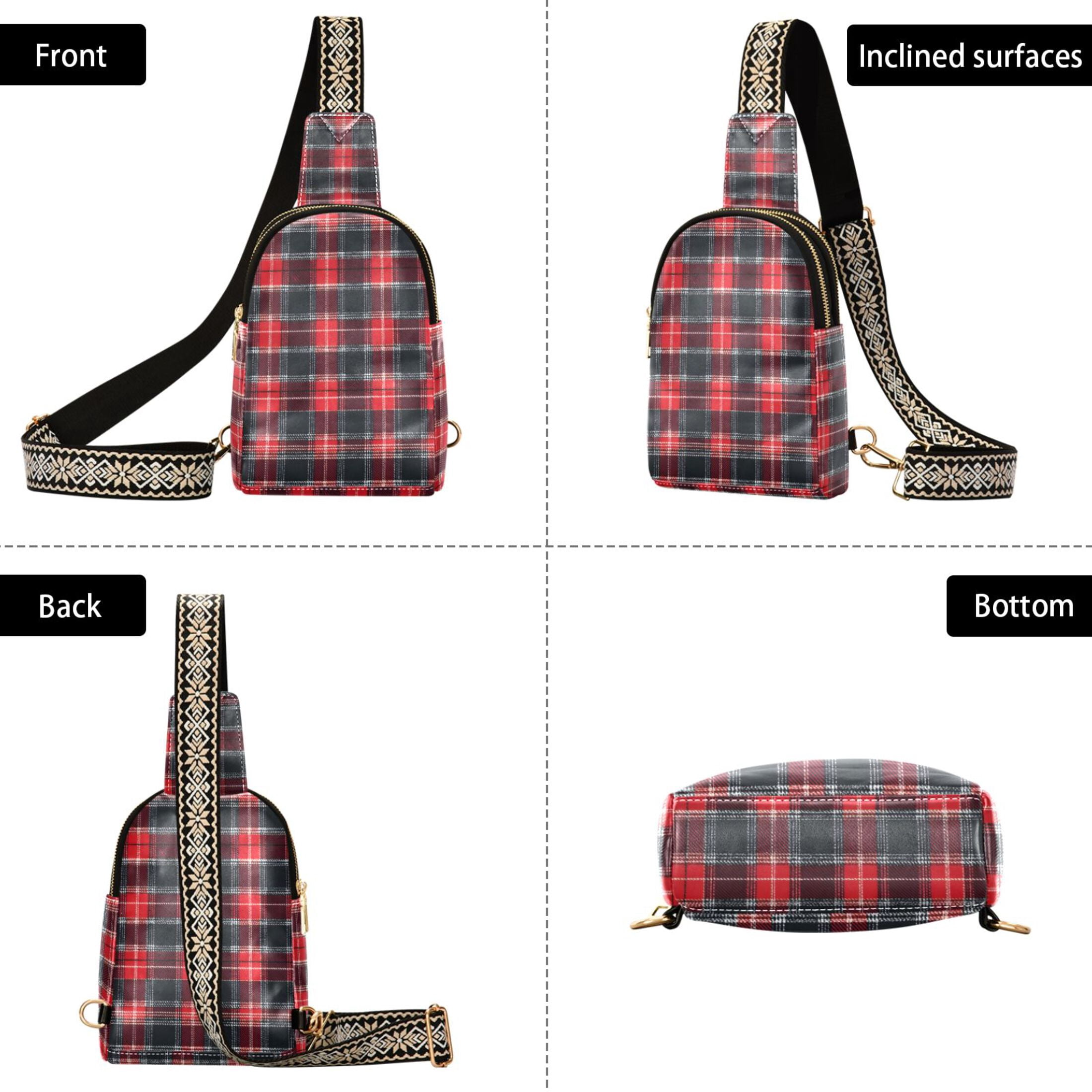 ALAZA Red Checkered Grid Sling Bag for Women Men Waterproof Crossbody Chest Bags