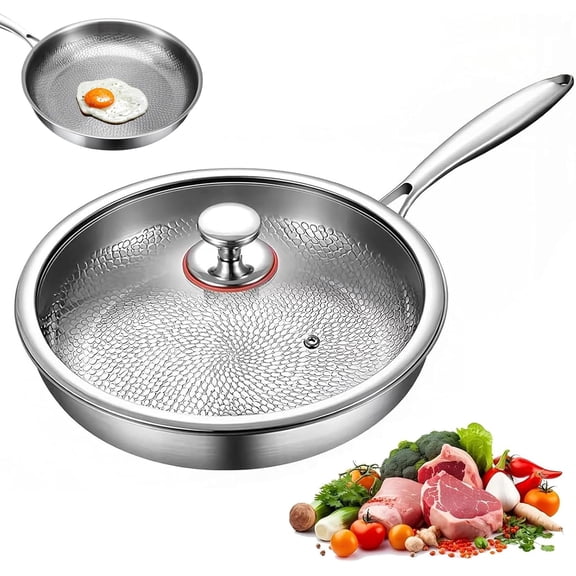 Titanium Hammered Pan Pro with Lid, Titanium Pans for Cooking Non Stick, titanium Frying Pan Cookware (10in)