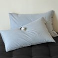 thumbnail image 1 of Xiao Hua Juego de 2 fundas de almohada 100 % algodón, tamaño estándar, con ribete de botones, suaves y duraderas, con un efecto refrescante premium para cama (48 x 73 cm, tira fina, gris azulado)., 1 of 5