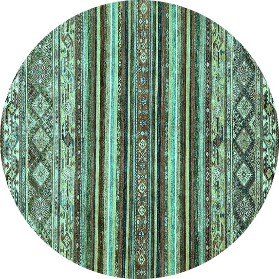 Ahgly Company Machine Washable Indoor Round Abstract Turquoise Blue Modern Area Rugs, 7' Round