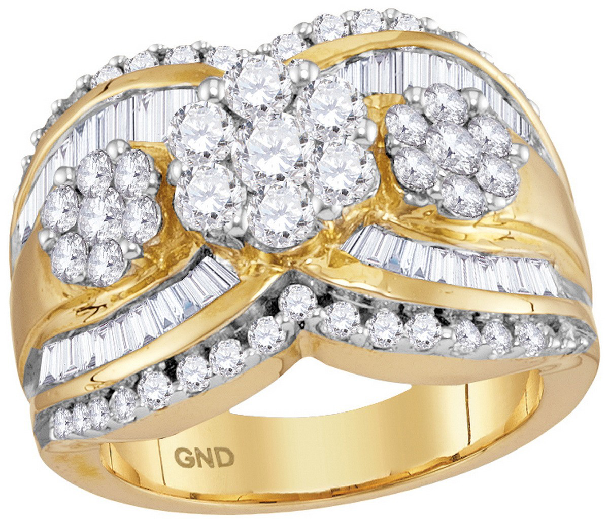 14kt Yellow Gold Womens Round Diamond Triple Flower Cluster Bridal Wedding Engagement Ring 2.00 Cttw by Brilliant Bijou