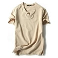 thumbnail image 1 of LUXUR T-Shirt Homme Couleur Unie Hauts Coton Lin T-Shirts chandail-Over Style Rétro Tunique Abricot-2 3TG, 1 of 2
