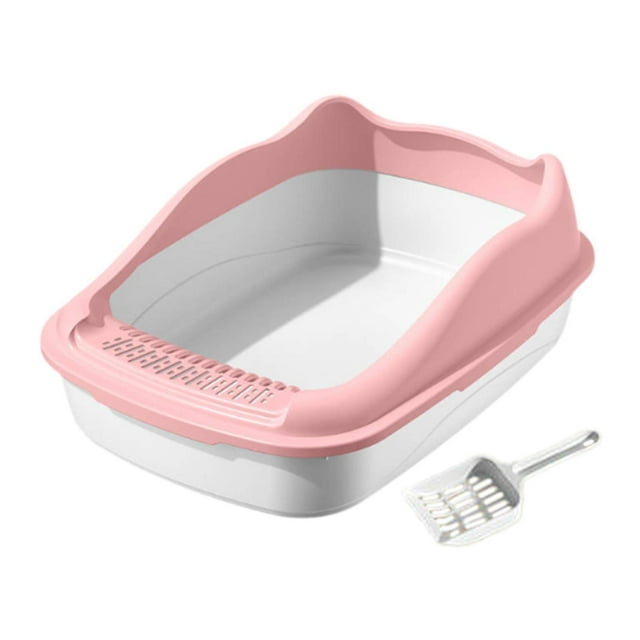 Caja de arena para gatos, bandeja de arena para gatos de interior con cuchara, no pegajosa, inodoro antisalpicaduras para gatitos, lados altos para