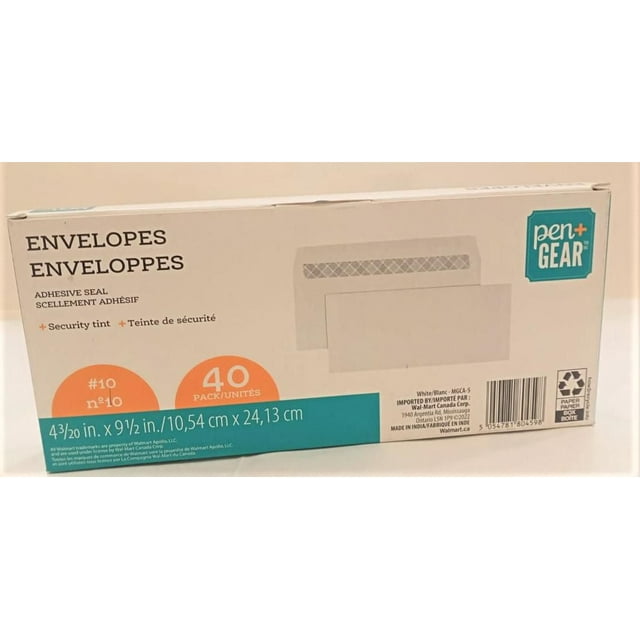 Pen + Gear No.10 White Gummed Envelope 40 Count