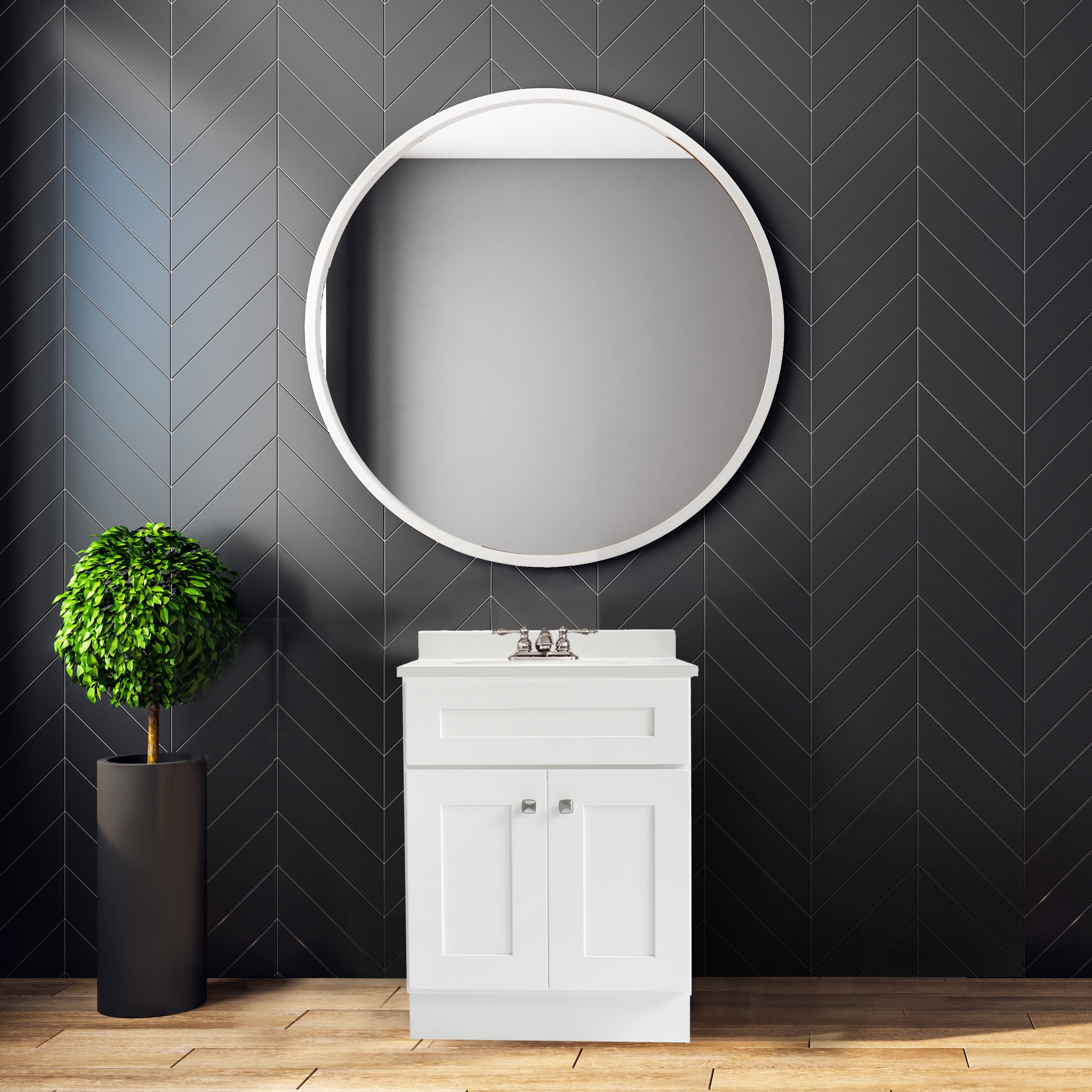 Design House Brookings 25" x 19" Ready to Assemble Shaker 2-Door Bath Vanity with Cultured Marble 4" Centerset Top, White/Ivory Swirl