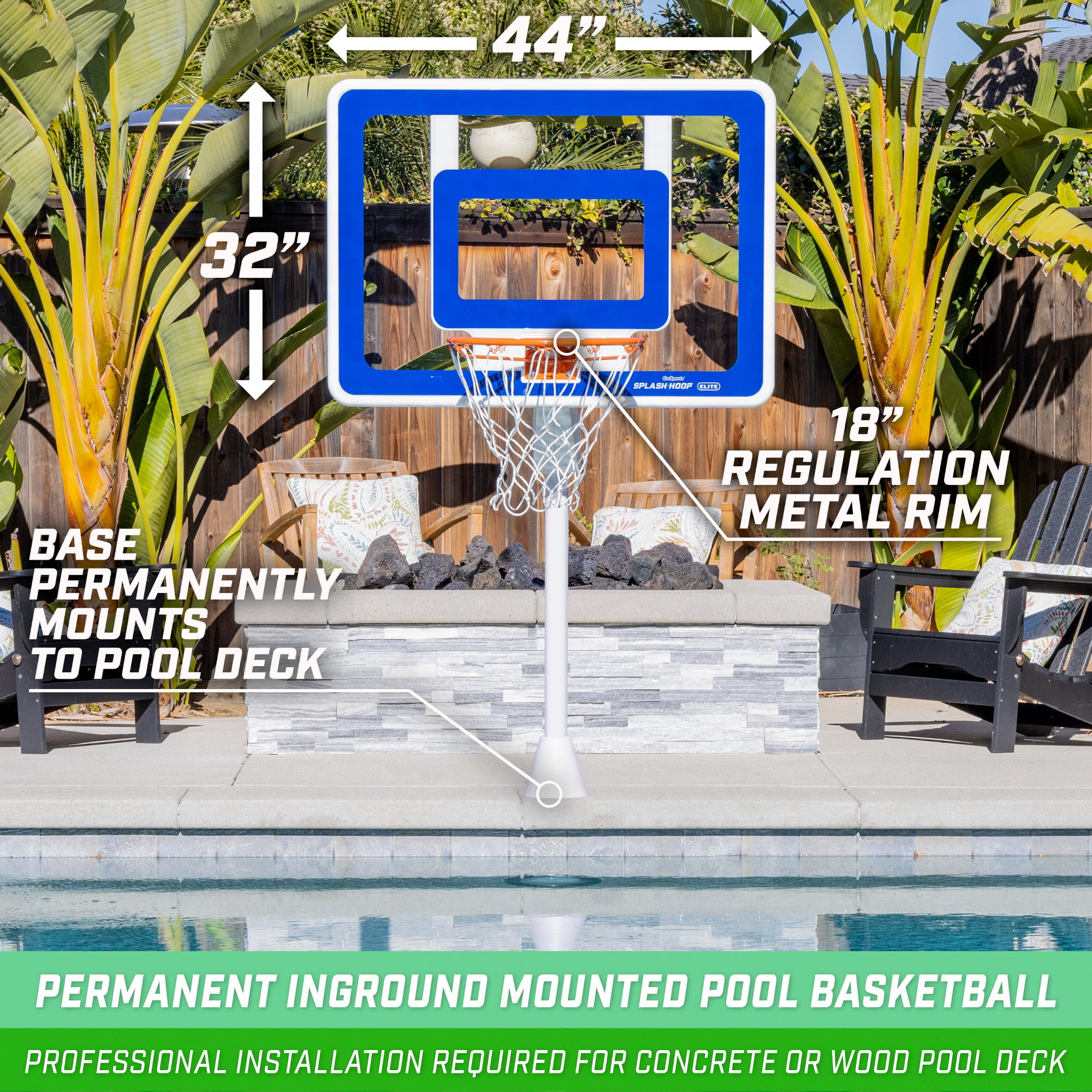 GoSports Deck-Mounted Splash Hoop ELITE Adjustable Height Inground Pool Basketball Game with Regulation Rim - 1