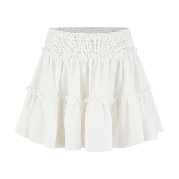 Daiosportswear Floral Skirts for Women Elastic High Waist Mini Ruffle Skirt Pleated Summer Boho Beach Skirt White XL(XL)