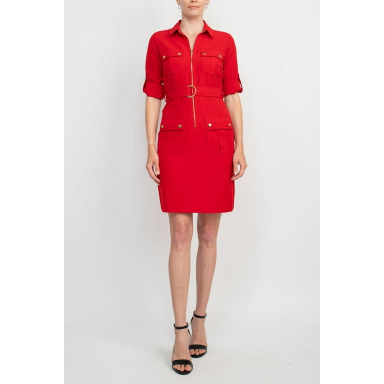 Zip front belted mini cheap dress