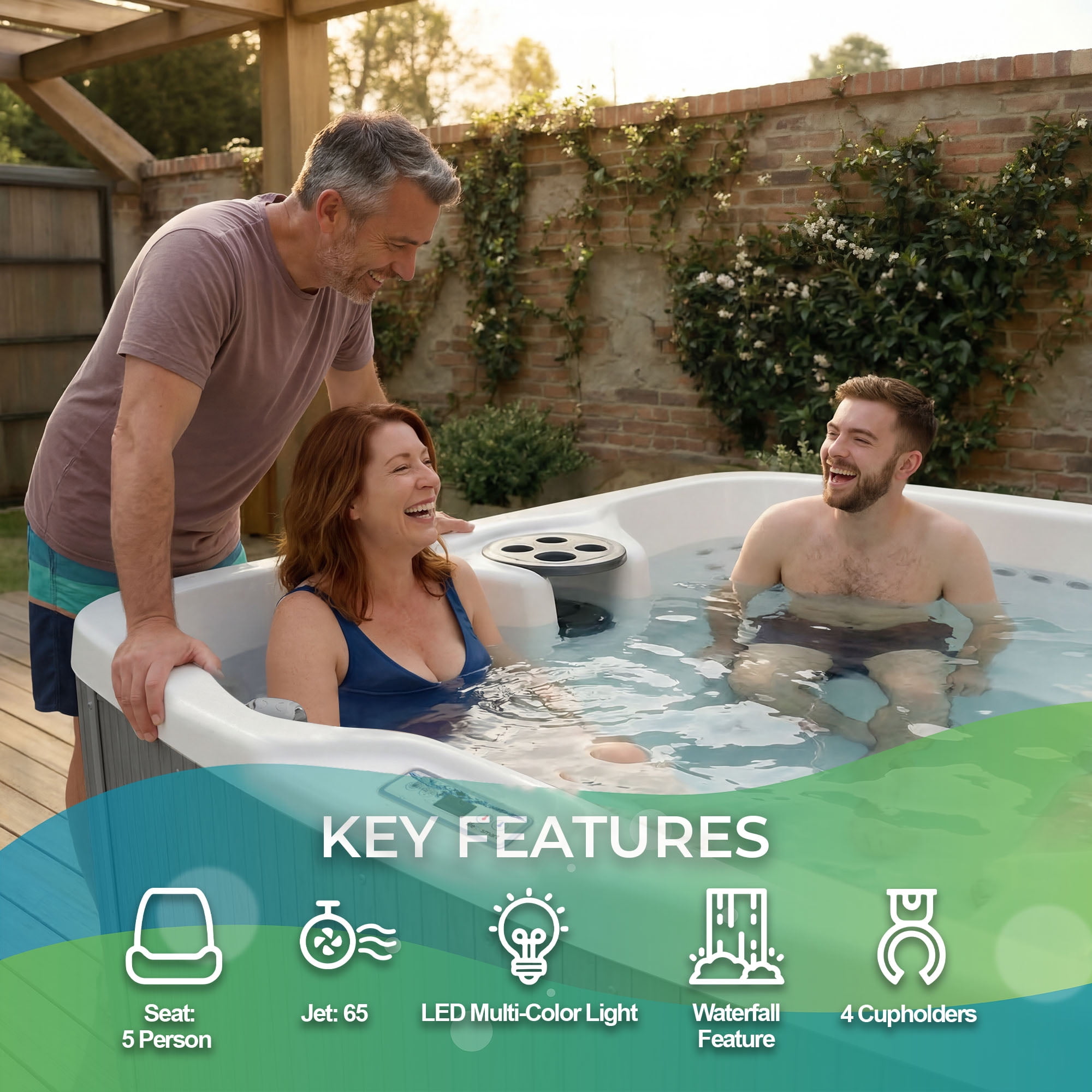 Lifesmart LS550 Plus, 5-Person, 65 Jet, 230-Volt Spa, Arctic White/Coastal Gray