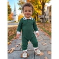 thumbnail image 5 of Cjfdfy Cute Baby Boy Spring Fall Winter Clothes Bewborn Baby Boy Going Home Outfit 0 3 6 12 18 Months Textured Collared Romper Long Sleeve Half Button-up One Pieces Jumpsuit, 5 of 9