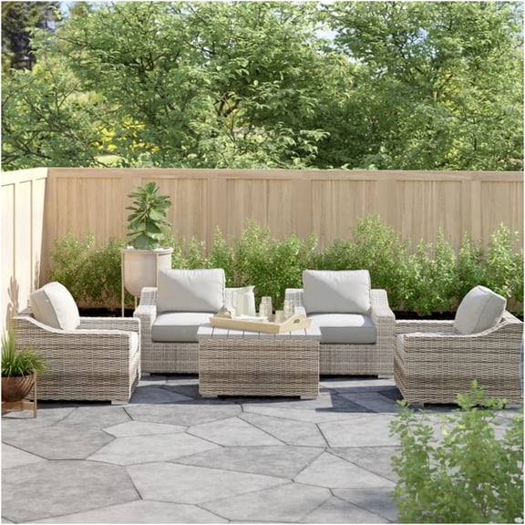 JERFIT 4-Piece Outdoor Sectional Sofa Set with Coffee Table, All-Weather Wicker Patio Furniture with Thick Cushions, Grey, Fully Assembled