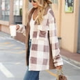 thumbnail image 3 of Women Plaid Splicing Coat Turn Down Collar Single Breasted Casual Shirt Jacket with Chest Pocket Light Tan XL, 3 of 7