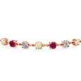 thumbnail image 2 of Gem Stone King 2.91 Ct Round Cabochon White Ethiopian Opal Red Created Ruby 18K Rose Gold Plated Silver Lab Grown Diamond Tennis Bracelet for Women (Fully Adjustable up to 9 inch), 2 of 3