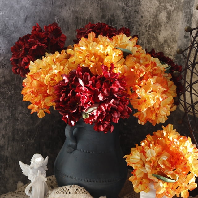 Flores de otoño Hortensias Flores artificiales Flores de hortensias de seda naranja,proceso de pétalos tostados Simula el estado marchito de la flor de hortensias de otoño Decoración del hogar de