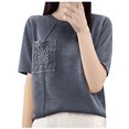 thumbnail image 2 of Guzom Fashion Womens Casual Solid Color Knit Short Sleeve Round - Neck Blouse for Everyday Wear,Gray,Size 2XL, 2 of 3