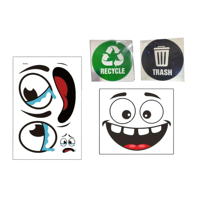 4x Pegatinas de basura Símbolos PVC Expresión de dibujos animados Canasta de residuos Etiquetas de basura y reciclaje para al aire libre en interiores