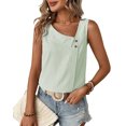 thumbnail image 2 of Women'S Button Asymmetrical V Neck Striped Print Blouses Casual Sleeveless Tank Top Summer Shirt Tops Light Green L, 2 of 9
