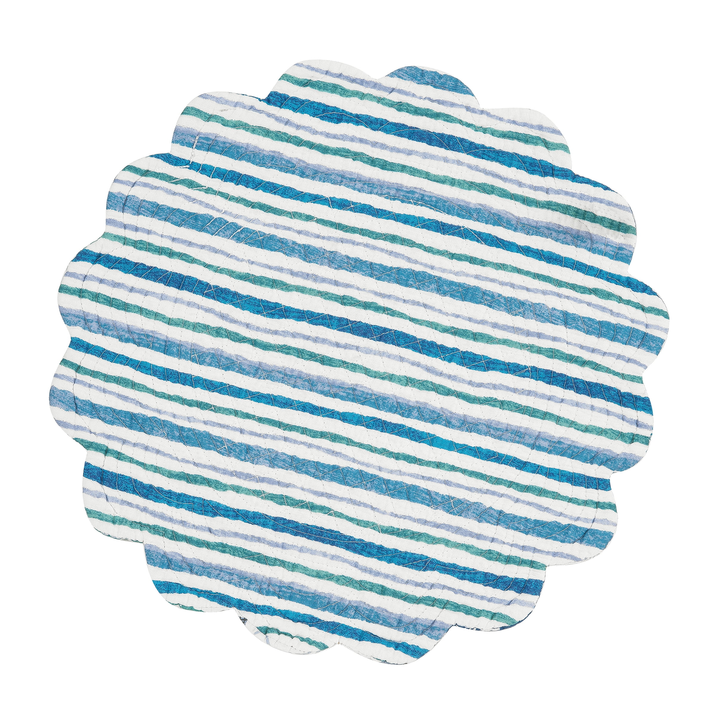 Turtle Bay Round Quilted Cotton Placemats Set of 6, 17"