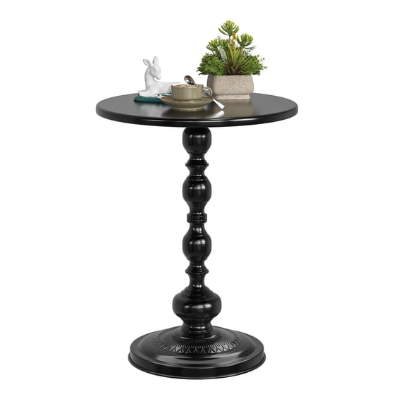 Small Side Table, Round Drink Table End Table, Sofa Table TV Tray Table, Pedestal Coffee Table for Living Room, Black