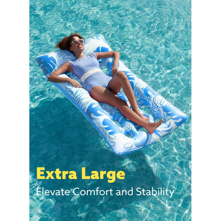 Matelas Flottant Gonflable Pour Piscine – 110x81 Cm, Porte-gobelet, PVC Résistant UV, Idéal Bronzage