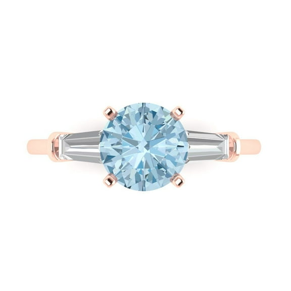 Three-Stone Engagement Ring for Women - 2ct Natural Swiss Blue Topaz in 18K Rose Gold Promise Ring