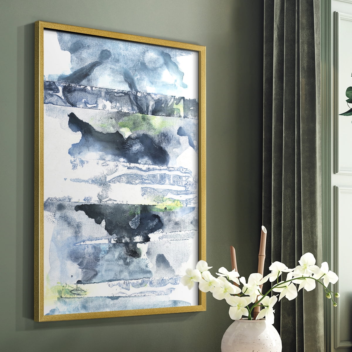 Blue Memories II Framed Print in Gold Solid Wood Framed Print No Nail Hanging
