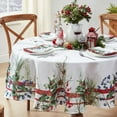 thumbnail image 3 of Pine Berry Provence Christmas Fabric Tablecloth, 70 Inch Round, Holiday Pine Needles and Berries, French Country Winter Dining Table Cover, 3 of 8